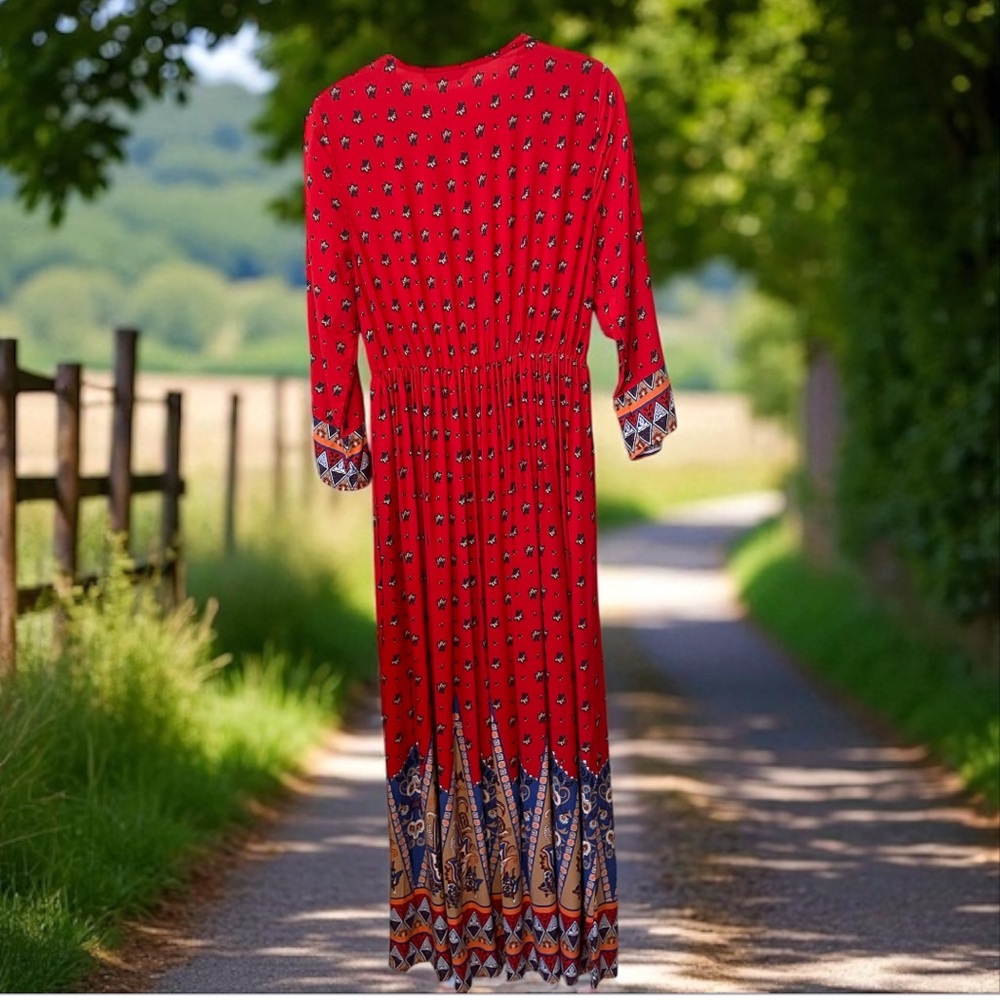 NWOT Vibrant Red and Blue Cotton Blend Maxi Dress size Small - Picture 8 of 16